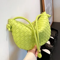 2022 pu leather woven shoulder bag for women half round trend designer underarm bag luxury brand wallets and handbag ladies tote