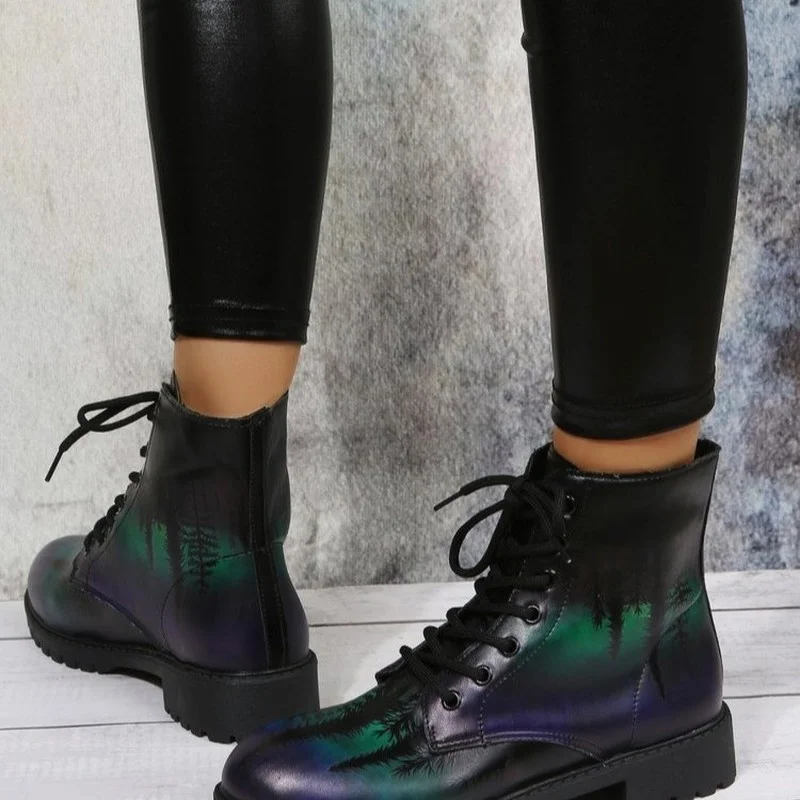 Женские ботильоны с цветочным принтом полуботинки со шнуровкой на низком