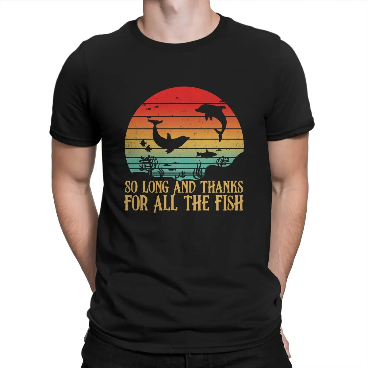 

Men So Long And Thanks For All The Fish Vintage T Shirt The Hitchhikers Guide To The Galaxy Film Pure Cotton Tops T Shirt O Neck