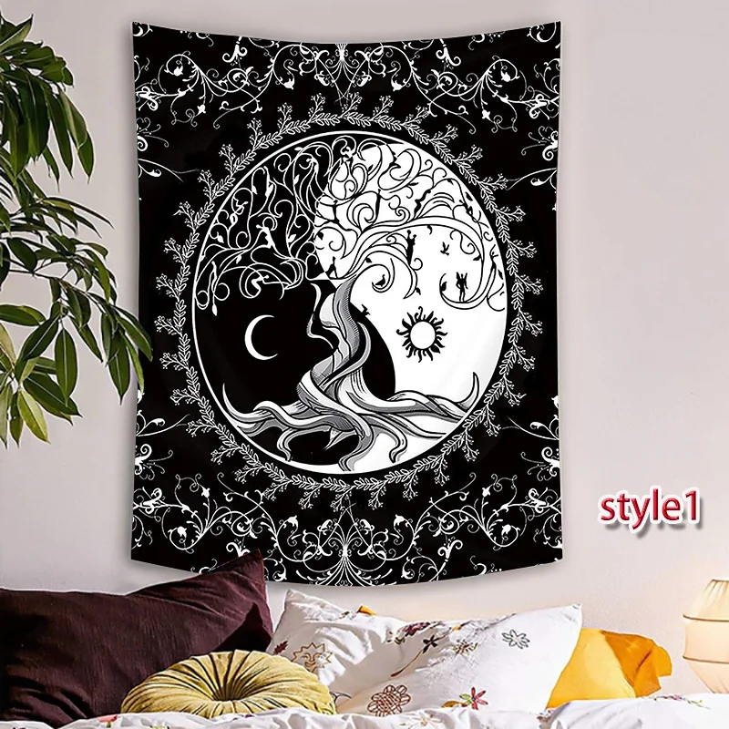 

Black and White Tapestry Men's Sun and Moon Hippie Yin and Yang Aesthetic Tapestry