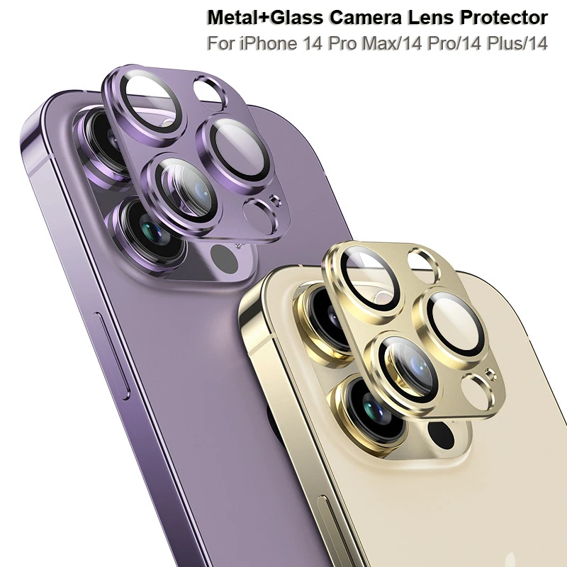 

For iPhone 14 Pro Max Camera Lens Protector Glass Metal Full Cover Camera Screen Protector for iPhone 14 Plus/14 Pro Black Case