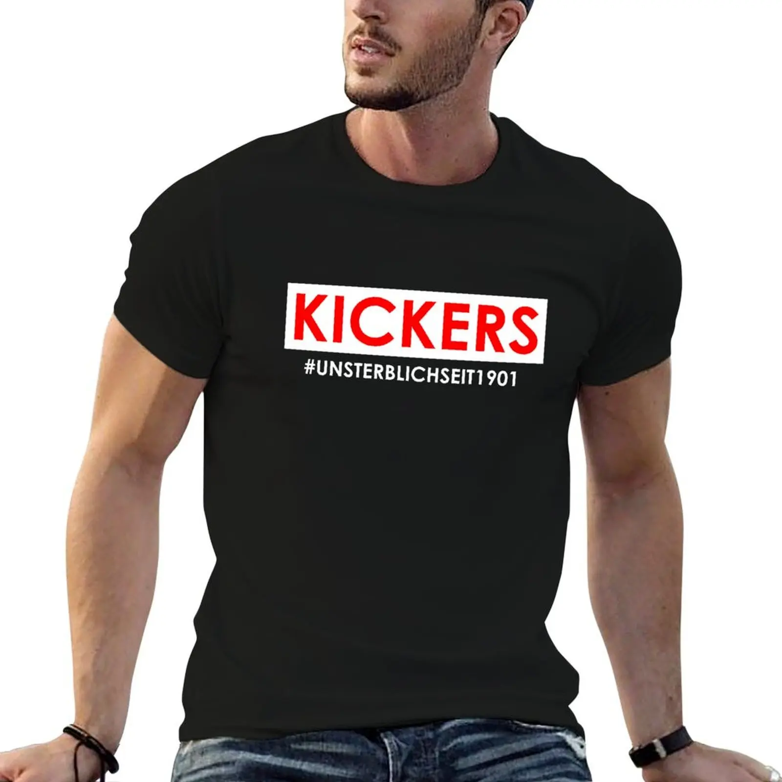 Фото Футболка KICKERS unsterblich с модным принтом, повседневная, с коротким рукавом, для футбольных фанатов города Оффенбах, с 1901 года. №1