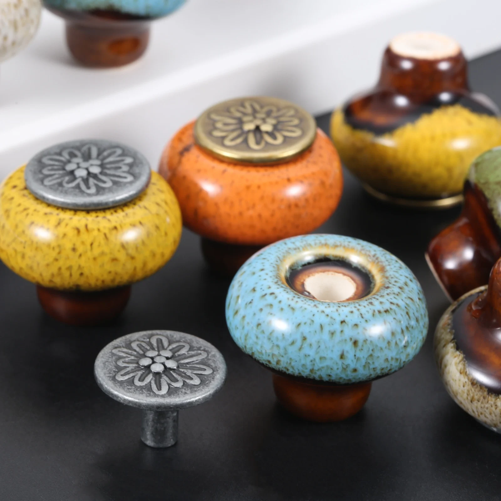 

1 pc vintage European Style Single Hole Colored knob Ceramic handle Zinc Alloy pulls for Cabinet Door Drawer closet 32mm