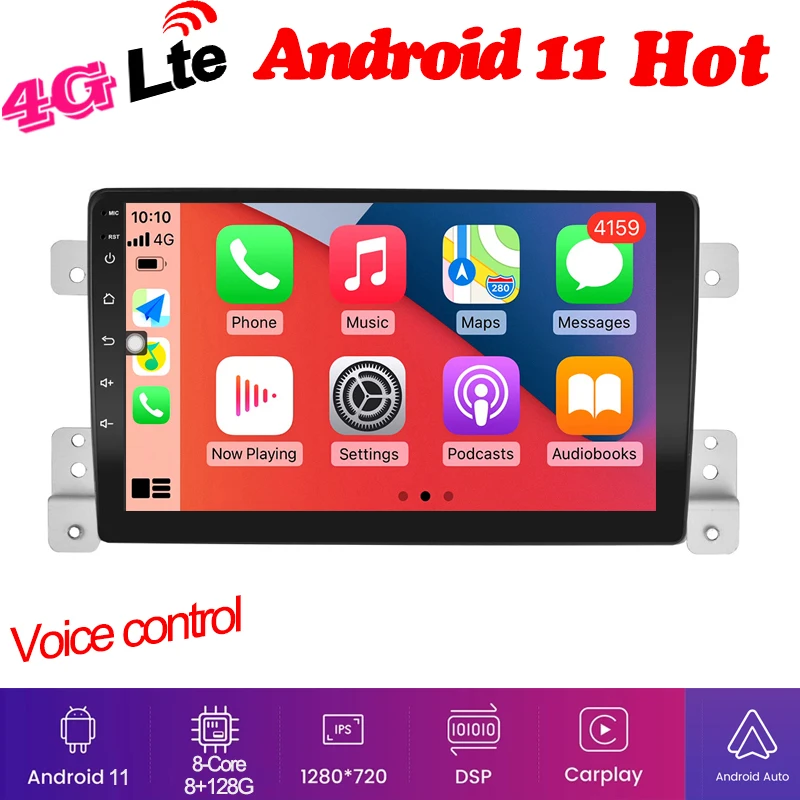 

Octa core Голосовое управление Android 11 Автомобильный GPS радио плеер для Suzuki grand vitara 2005-2015 carplay wifi usb 8 + 128 Гб 4g lte