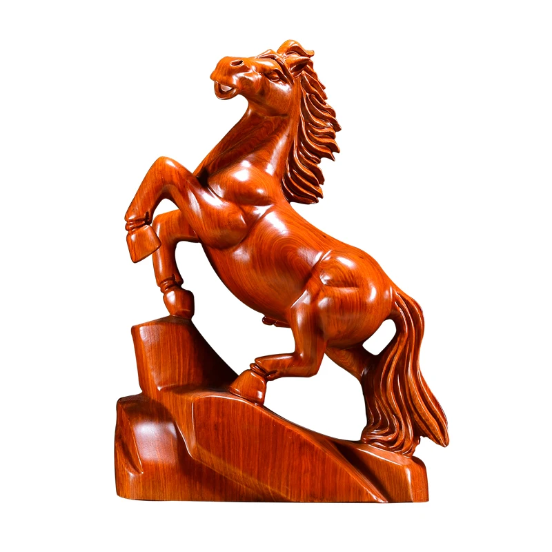 

height 20CM sculpture crafts Statue ornaments Wood carving horse solid Mahogany zodiac wooden mahogany handicraft
