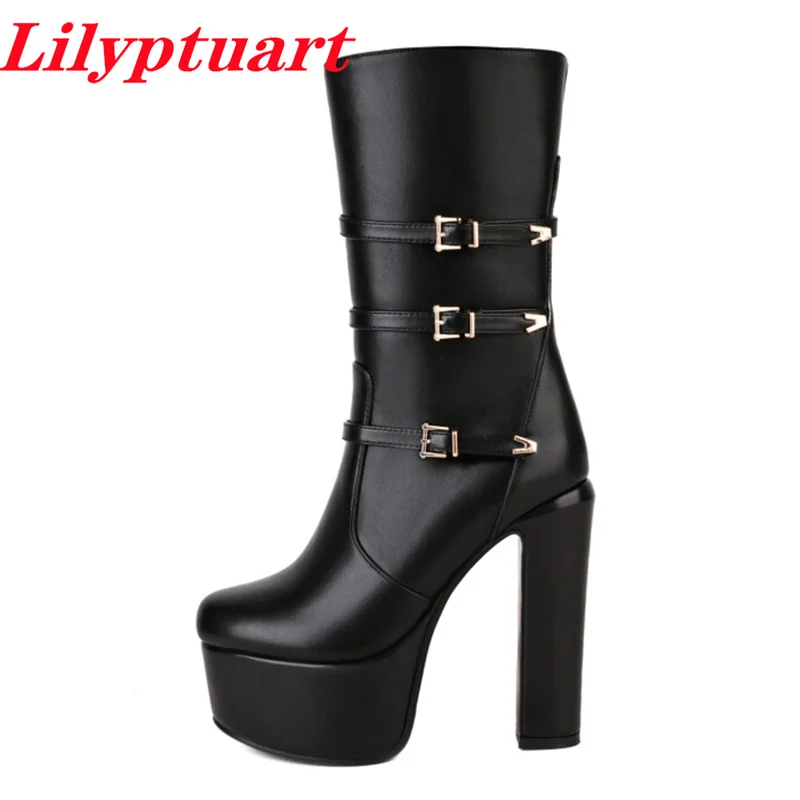

Ankle Boots, Women, Autumn and Winter 2022 New Punk Chunky High Heel Platform Shoes, Belt Buckle Zipper, Party Banquet Shoes 43