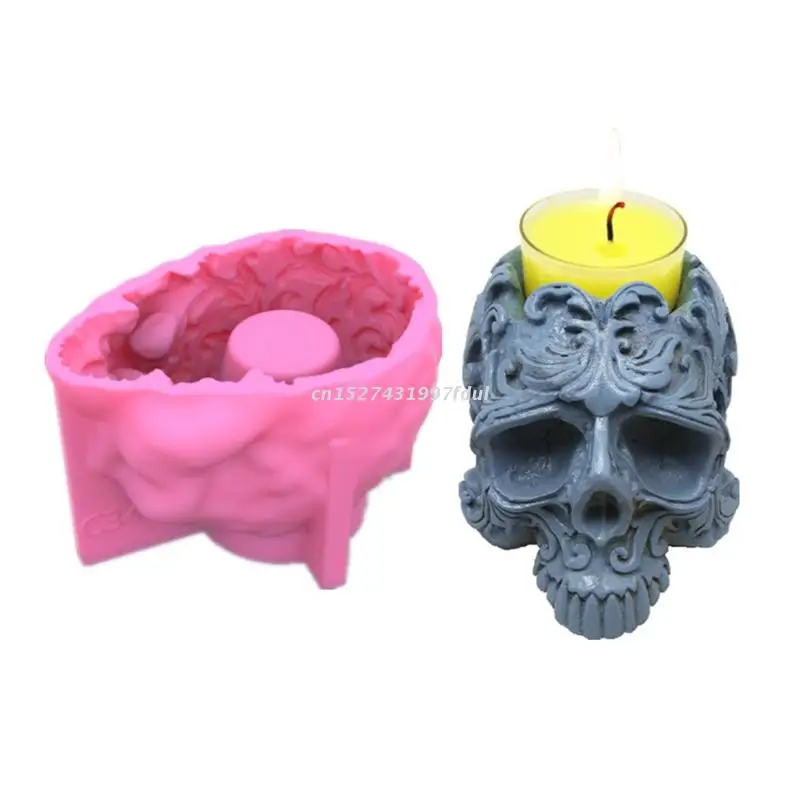 

3D Skull Candlestick Epoxy Resin Mold Aromatherapy Plaster Soap Candle Holder Silicone Mould DIY Crafts Pen Holder Mold