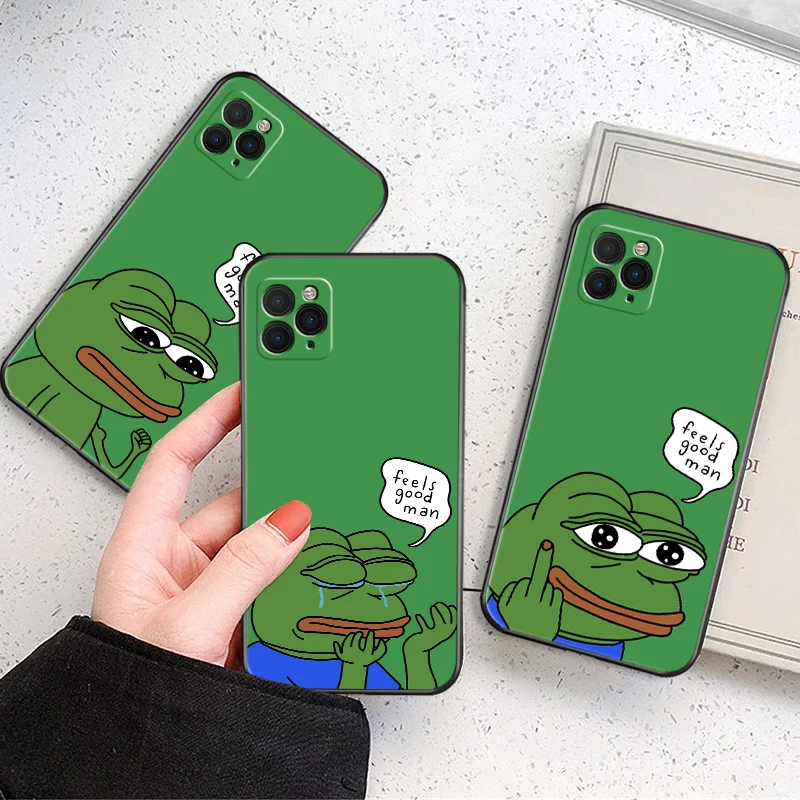 

Phone Case For iPhone 13 Pro 12 Mini 11 Pro Max SE 2020 X XR XS MAX 8 7 6 6S Plus Funny Animal Emoticons Frog TPU Black Cover