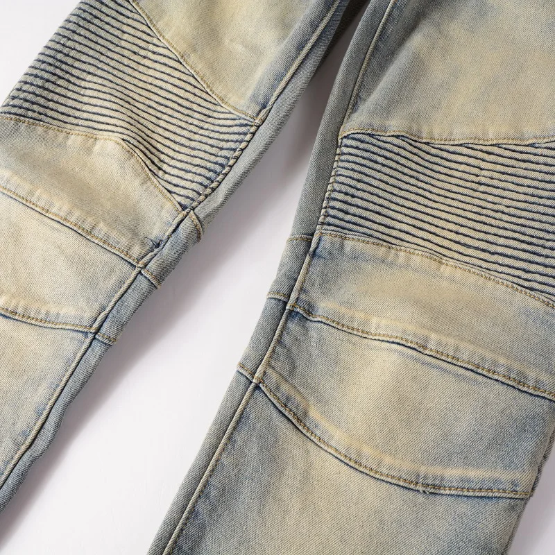 Streetwear Fashion Men Jeans Retro Washed Elastic Slim Fit Biker Jeans Men Trousers Spliced Designer Hip Hop Brand Pants Hombre