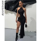 Прозрачные сетчатые черные платья BOOFEENAA, женское уличное модное платье, сексуальное женское Асимметричное Платье макси с открытой спиной и лямкой на шее, женское платье