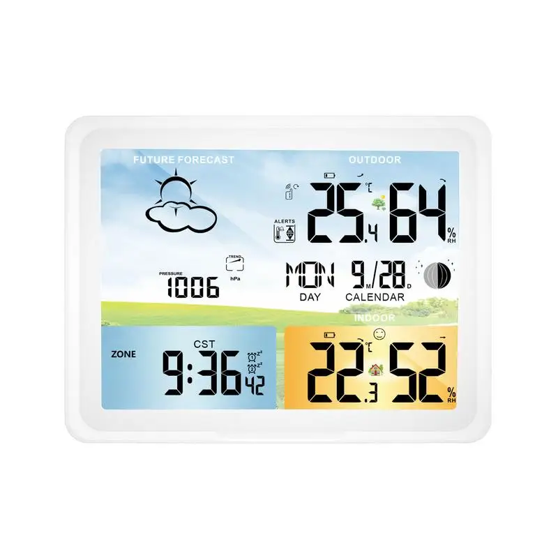 

Метеостанция Беспроводная с цифровым цветным дисплеем, комнатный и уличный прогноз погоды, термометр, монитор температуры и влажности