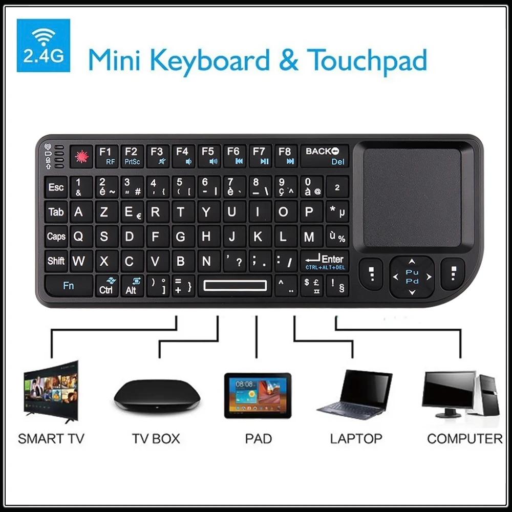 

Mini 2.4G RF Wireless Keyboard Spanish French Russian English Keyboard Backlight Touchpad Mouse for PC Notebook Smart Tv Box