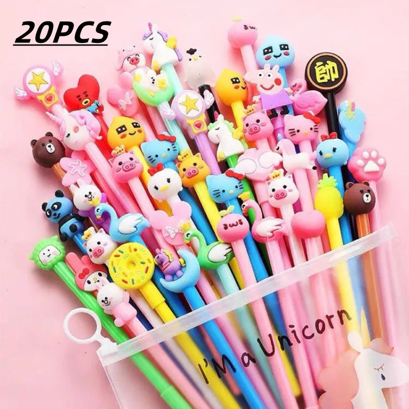 

20PCS Cute Cartoon 0.5mm Black Gel Pen Set To Send Pen Bag Company Meeting Signature Pen Student Stationery Office Supplies