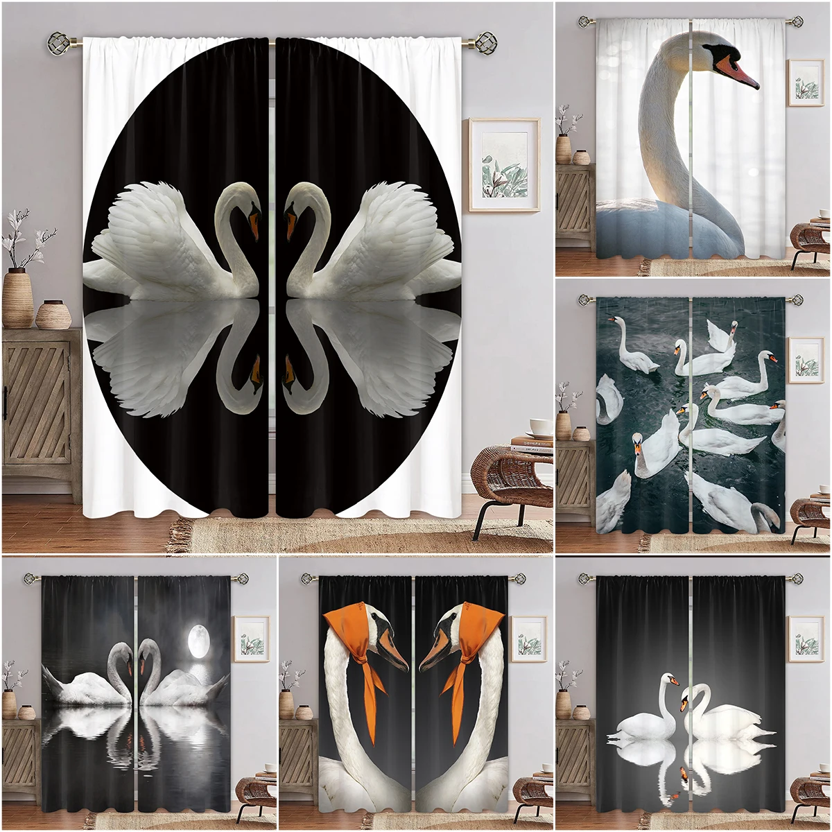 

Swan Lake 3D Digital Printing Bedroom Living Room Window Curtains 2 Panels