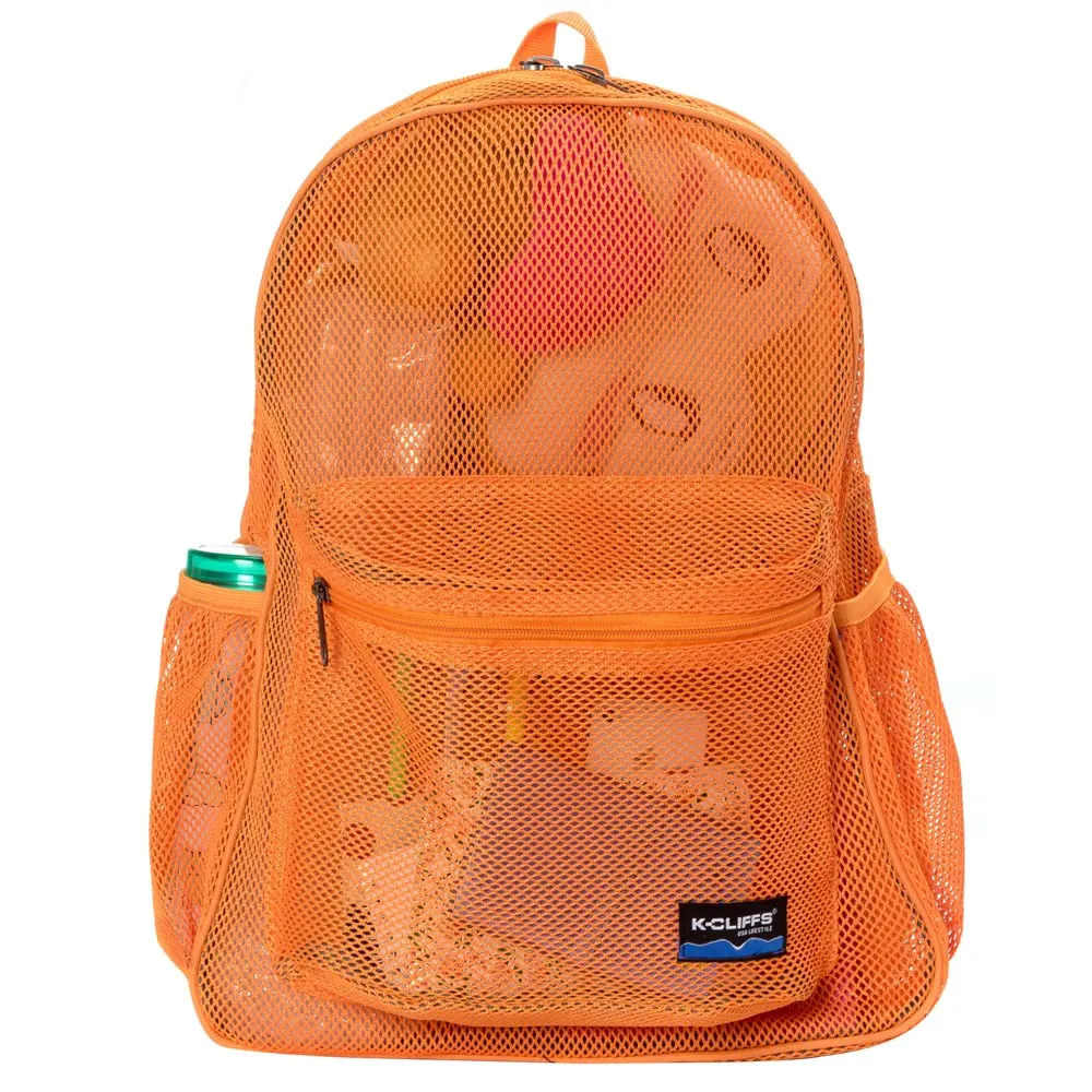 Heavy Duty Mesh Backpack  Bookbag Quality Netting Gym Daypack See Through Student School Bag Padded Straps Orange