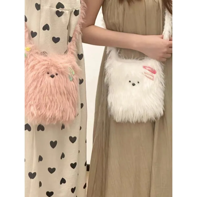 

anime Maltese Dog plush doll Cute small bag for women Japanese versatile trendy ins doll bag student shoulder crossbody bag gift