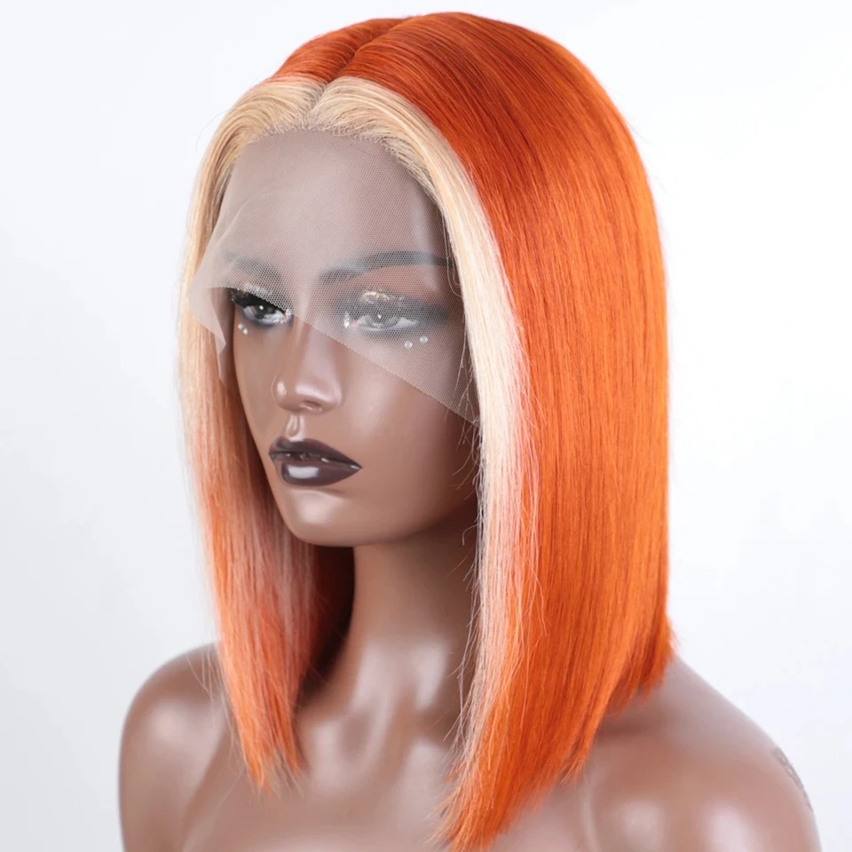 Ginger Short Bob кружевные передние парики 100% человеческие волосы боб для женщин