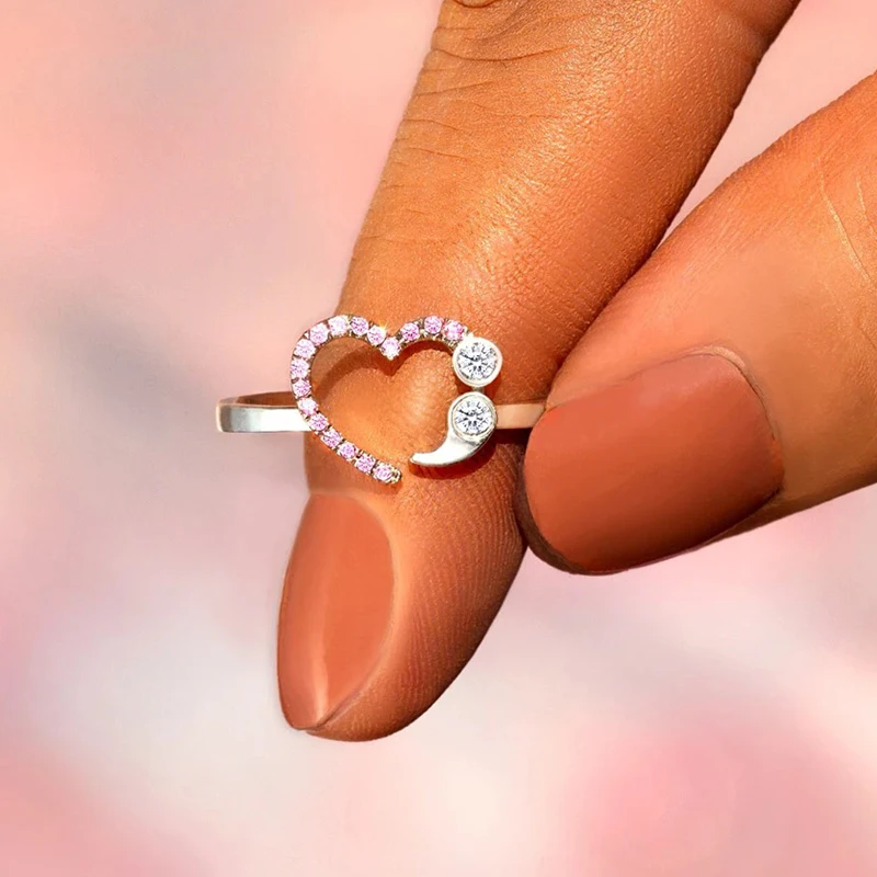 

UILZ Heart Zircon Couple Rings for Women Men Simple Eternity Promise Wedding Ring Romantic Valentine's Day Jewelry Gift