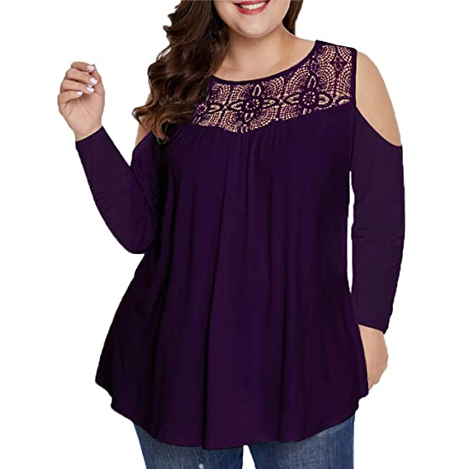 

Women's Lace Cold Shoulder Shirts Solid Color Long Sleeve Short Sleeve Women Work Shirts Moccasins for Toddler Girl