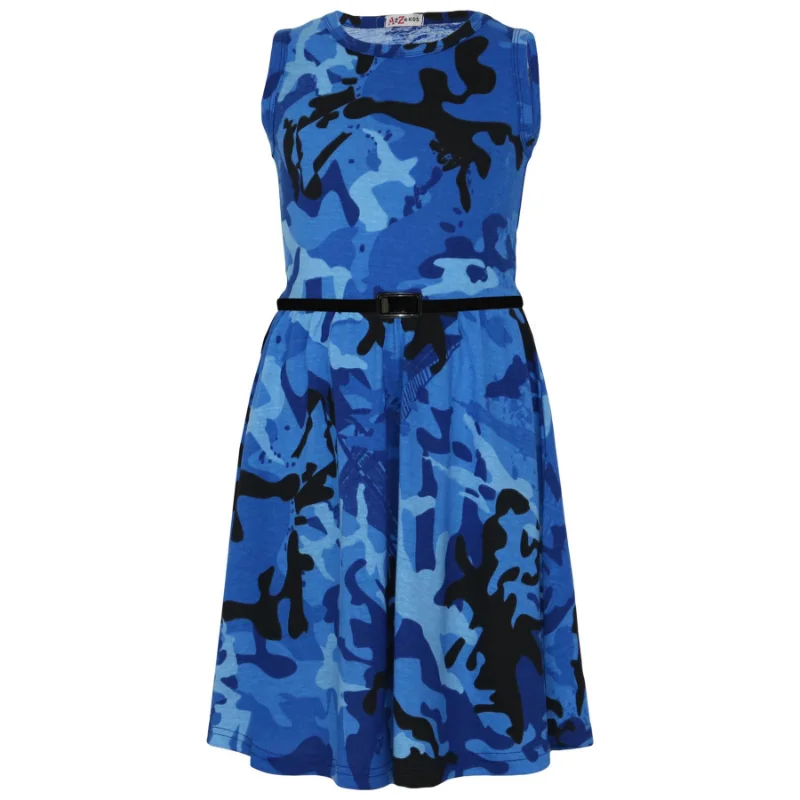 

Summer Dress Kids Party Camouflage Cloth Girls Dresses with Belt Cute Children Skater Girls Age 5-13 Years