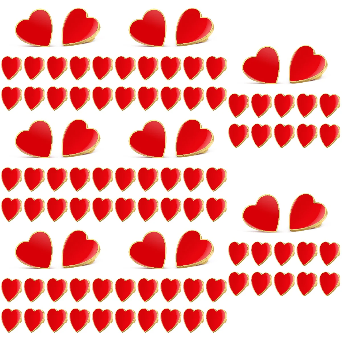 

96 Pcs Red Heart Brooches Fashion Lapel Pins Accessories for Clothes Bags Hats