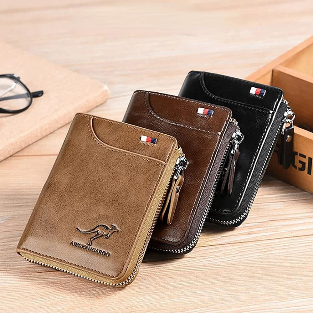 

Man Wallet Zipper Coin Purse RFID Blocking Short Business Card Holder Money Bag Leather Wallets Male Multi Credit Card Holder