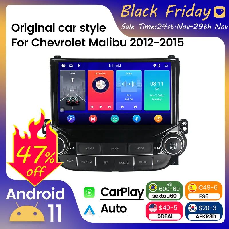

Car Radio Stereo For Original car style Chevrolet Malibu XL 2012 2013 2014 2015 Multimedia Autoradio GPS Navigation Carplay+Auto