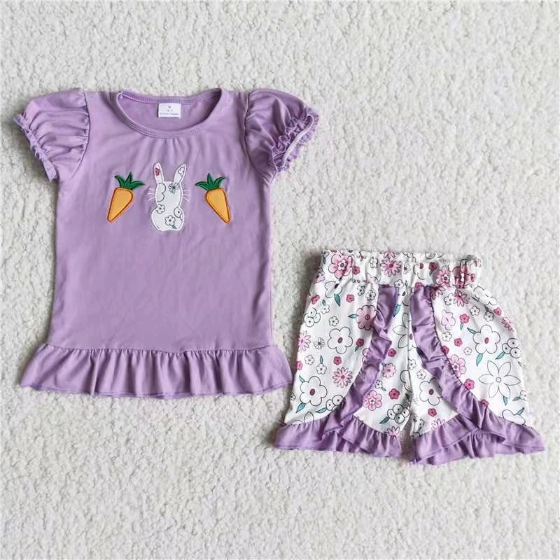 

kids clothes girl short sleeve lavender t shirt and floral shorts children clothes set summer kids 2 pcs clothing set