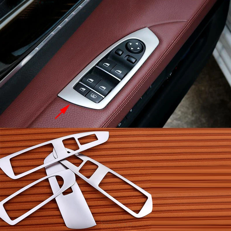 

Для BMW 7 серий F01 F02 10-15 4 шт. стальной переключатель для автомобильных дверей и окон Регулируемая панель декоративная крышка отделка аксессуа...