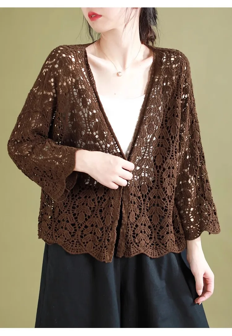 Женский вязаный кардиган в стиле ретро хлопковая Ажурная шаль литературном и