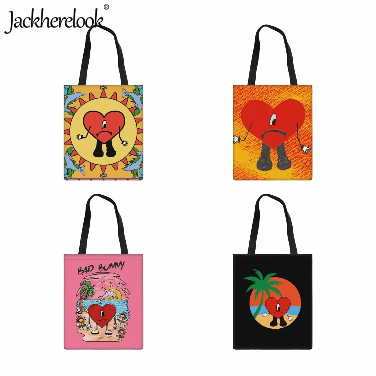 

Jackherelook Street Trend Women's Handbag New Hot Bad Bunny Print Ladies Shoulder Bag Casual Shopping Large Capacity Canvas Bag