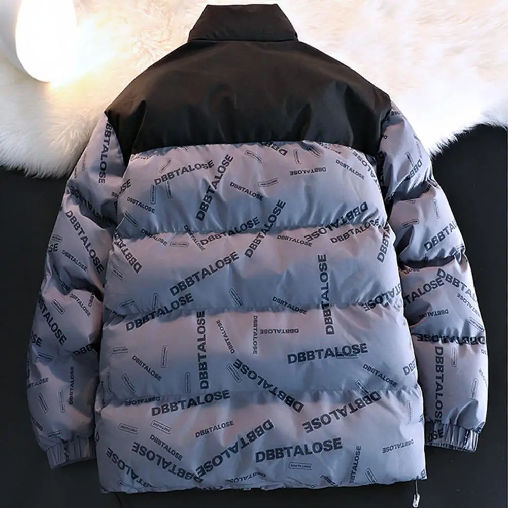 Trendy Men Outerwear Solid Color Thicken Windproof Alphabet Windbreaker Jacket  Winter Men Jacket for Daily Wear