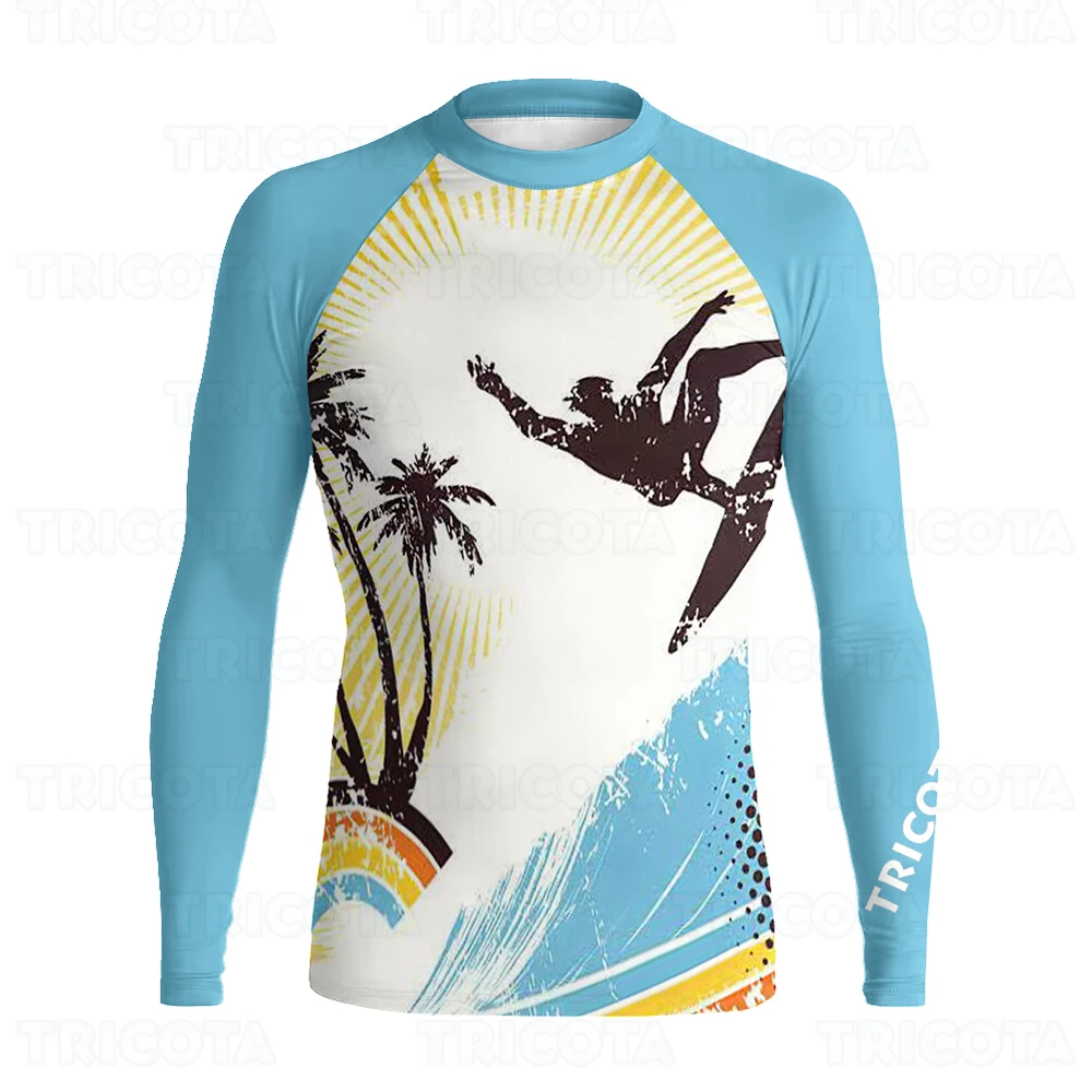 

TRICOTA Surfing Shirts Rash Guard Swimwear T-shirt UV Protection Basic Skins Surfing Men Lycra UPF 50+ Diving Tops Beach Jersey