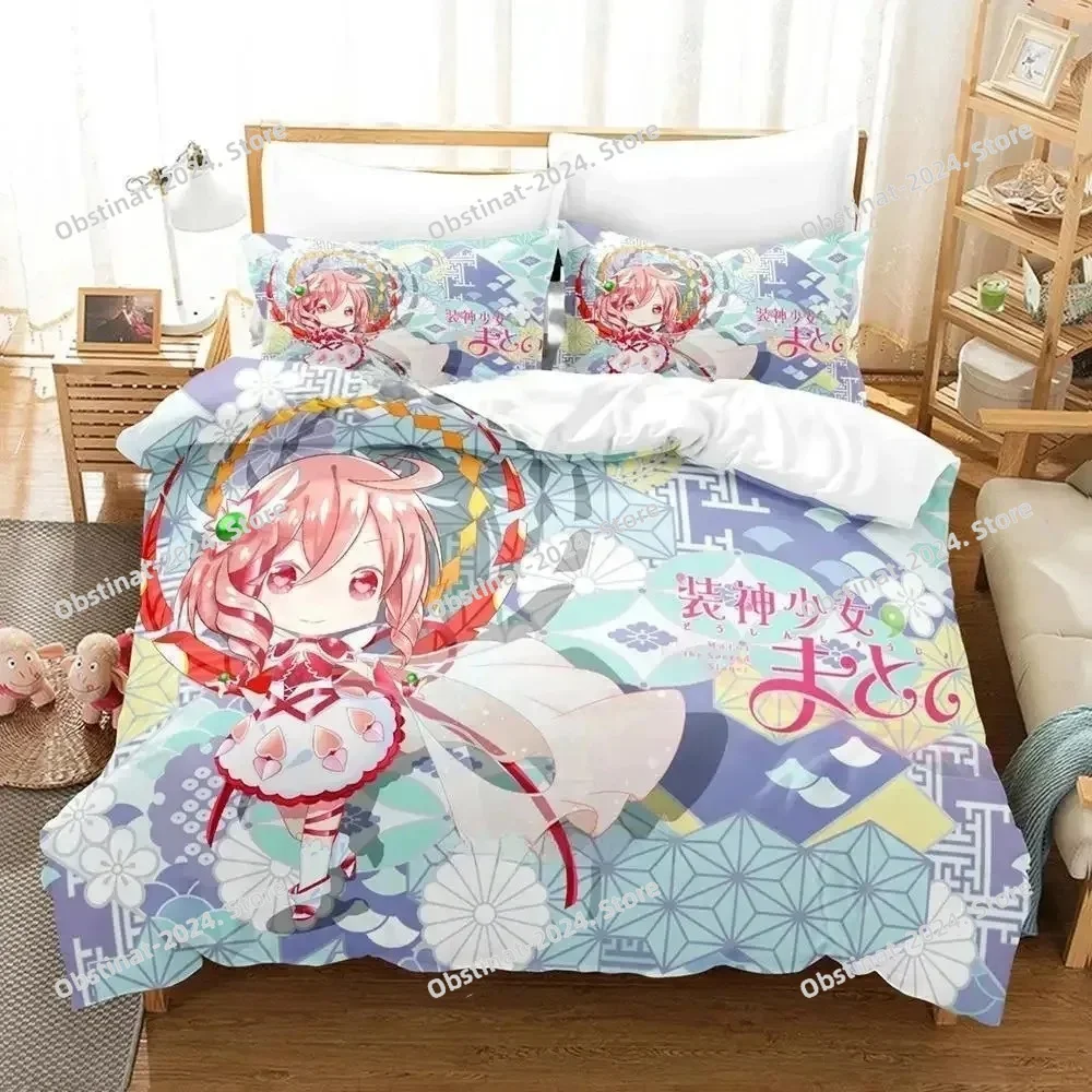 Фото Soushin Shoujo Matoi Комплект постельного белья Single Twin Full Queen King Size Комплект постельного белья для взрослых и детей Наборы пододеяльников для спальни Аниме Комплект простыней №5