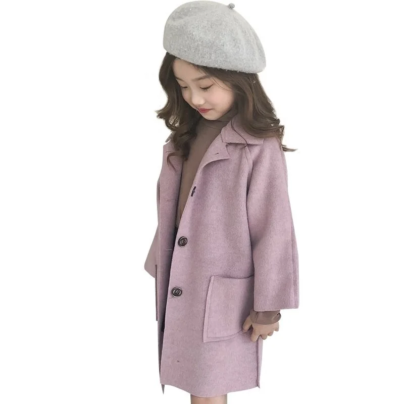 

Spring Autumn Wool & Blends Jacket for Girl New Korean Version Double-sided Synthesis Coat Mid-length Casual Children's Clothing