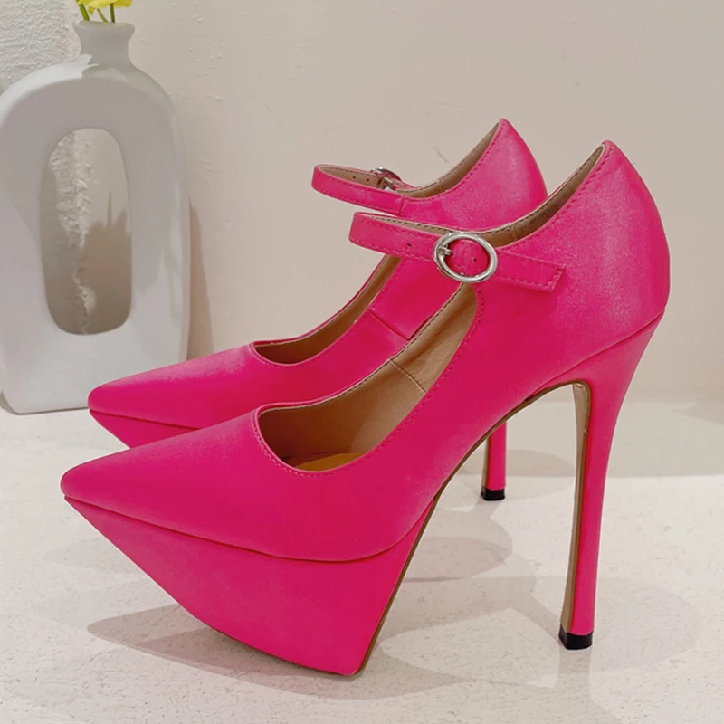 

Женские модельные туфли-лодочки KTKTYR Liyke на высоком каблуке с ремешком и пряжкой, модные шелковые туфли-лодочки на платформе с острым носком, обувь для выпускного вечера