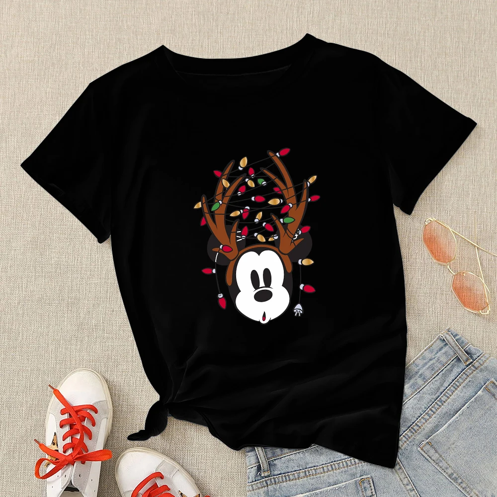 

Funny Christmas Mickey T-shirt Women Disney Xmas Blouses 2023 Fashion Top Femme T-shirt Youthful Style Cartoon Cuite Girls Tops