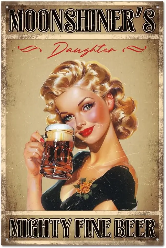 GLOBLELAND &quotMoonshiners Daughter Mighty Fine Beer&quot Пиво женщина металлическая жестяная вывеска 12x8