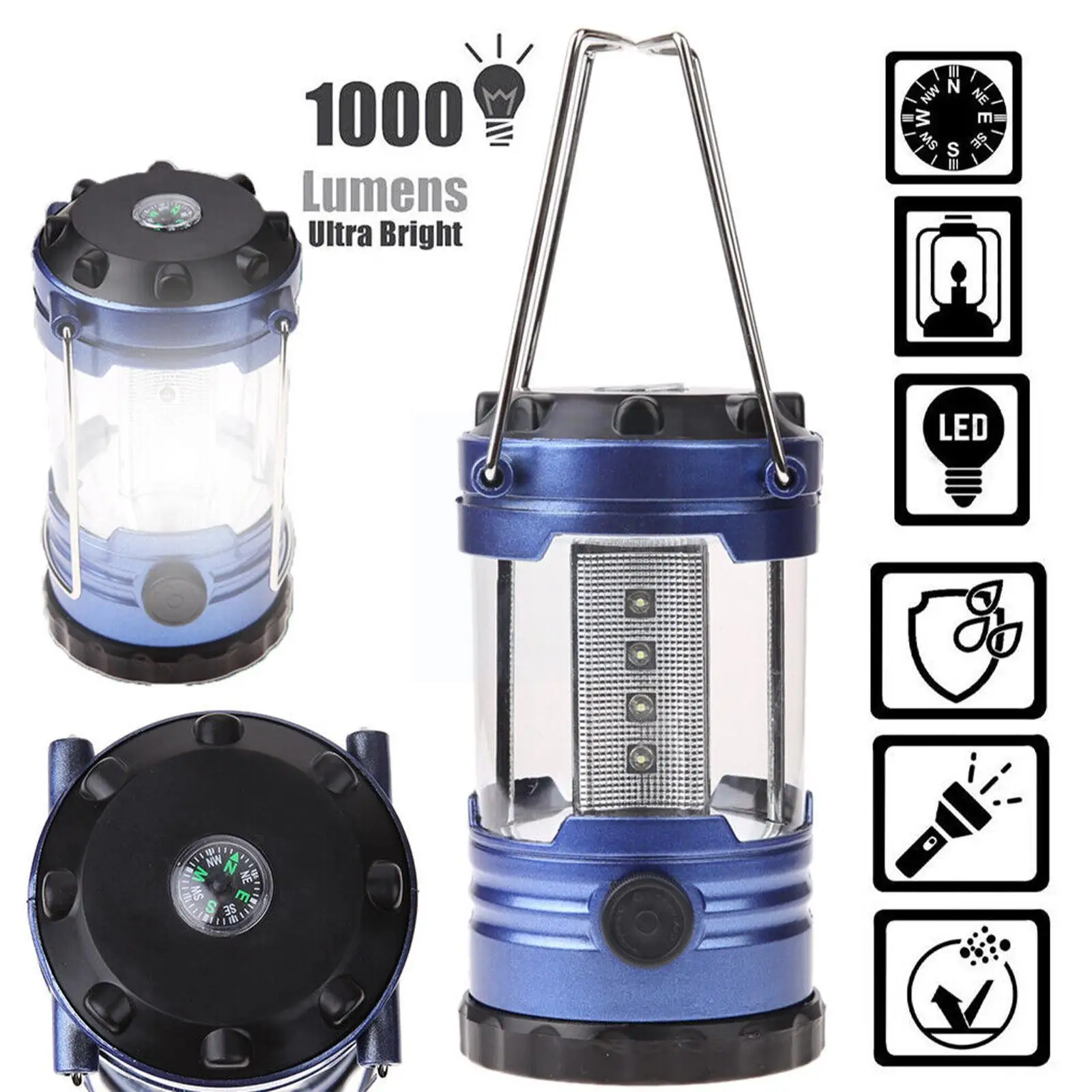 Portable Tent Lamp LED Portable Lantern TelescopicTorch Waterproof Camping 3*AAA Powered Working Light Light Lamp By Emerge H6U8