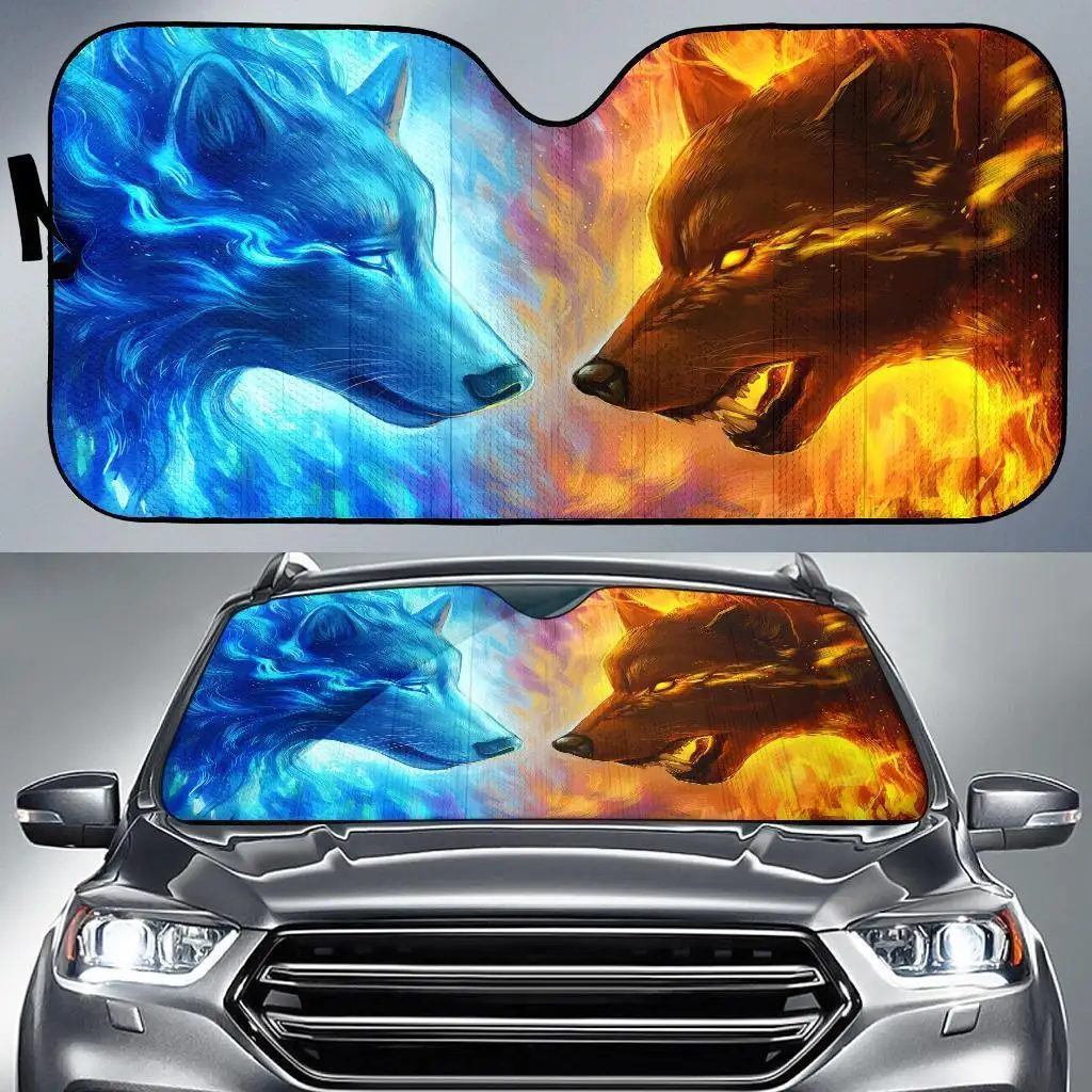 

Wolf Ice and Fire Auto Sun Shades Car Uv Protection Windshield Sunshade Family Gifts Accessories