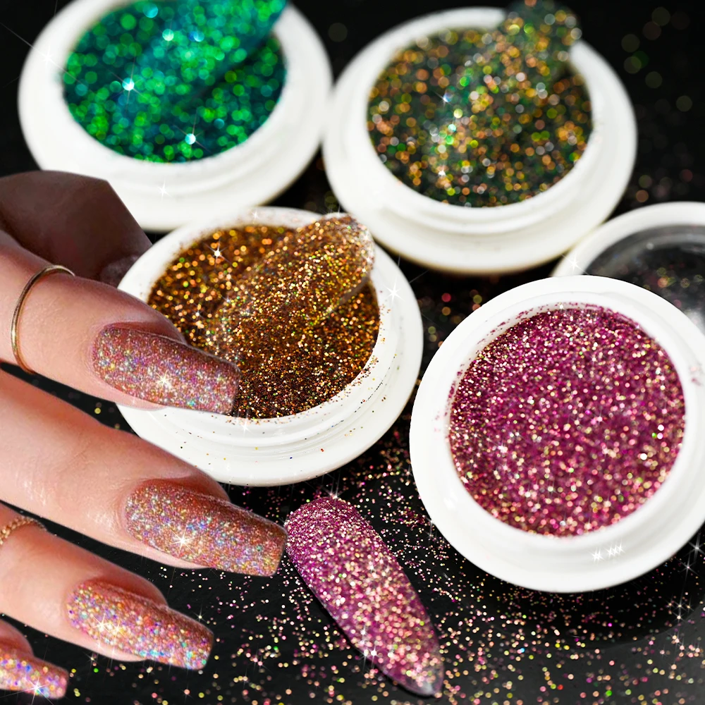 

1Set Laser Nail Glitter Powder 0.1/0.2mm Mixed Nail Art Sequins Glitters Manicure Chrome Pigment Dust Polish Nail Art Decoration