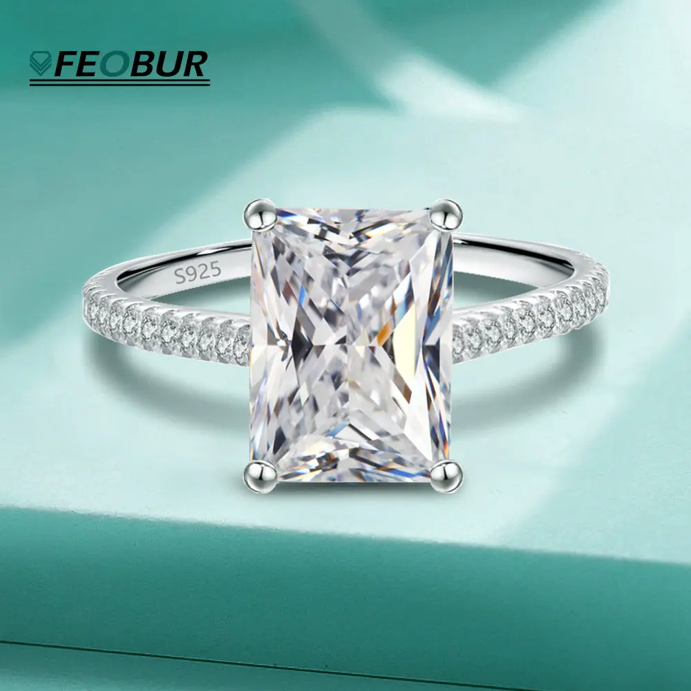 

1ct 2ct 3ct Rectangle Radiant Moissanite Ring For Women Classic 4 Prong Sterling Silver 925 Jewelry Engagement Wedding Band