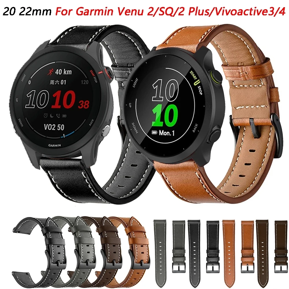 Ремешок сменный из ПУ кожи для смарт-часов Garmin VENU3/2/Vivoactive4/Forerunner 265 255 745 20 22 мм