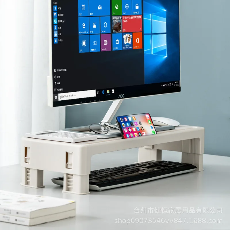 

Multi-Function Base Holder Desktop Monitor Stand Computer Screen Riser Laptop Stand Storage Rack with Drawers Height Adjustable