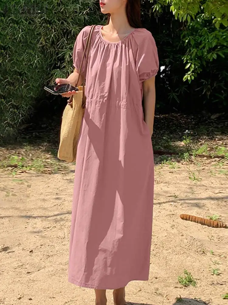 

Платье ZANZEA женское средней длины с круглым вырезом и коротким рукавом