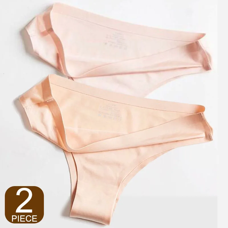 

2pcs Thong Panties Seamless Silk Underwear Brief Sexy T-Back Tanga Lingerie Women G String Thongs Panty Breeches Woman Briefs