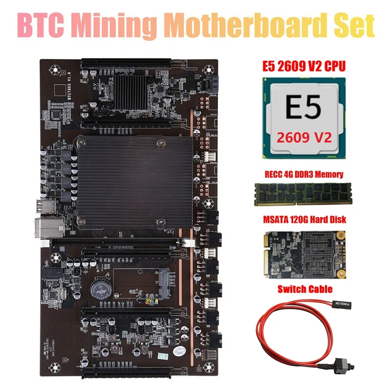 

H61 X79 BTC Mining Motherboard with E5 2609 V2 CPU+RECC 4G DDR3 Ram+Switch Cable+120G SSD Support 3060 3070 3080 GPU