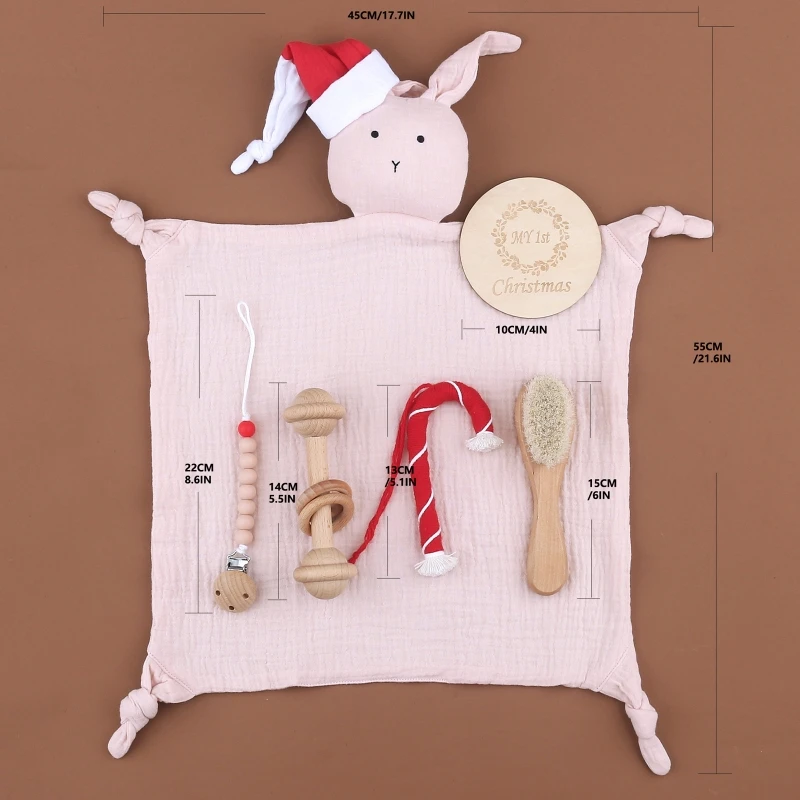 

6Pcs Christmas Gift Set Baby Stuff Newborn Christmas Card Baby Cotton Soothe Appease Towel Pacifier Chain Clip Hairbrush