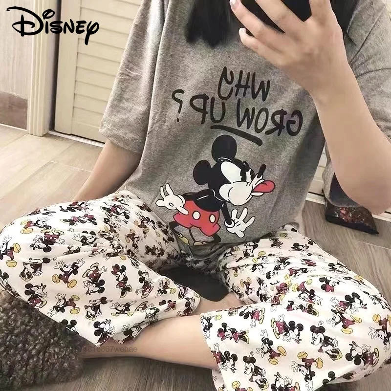 Disney Mickey Mouse Cartoon Korean Pajamas Female Student Spring And Summer Y2k Style Short Sleeved Cotton Home Clothes Pajamas