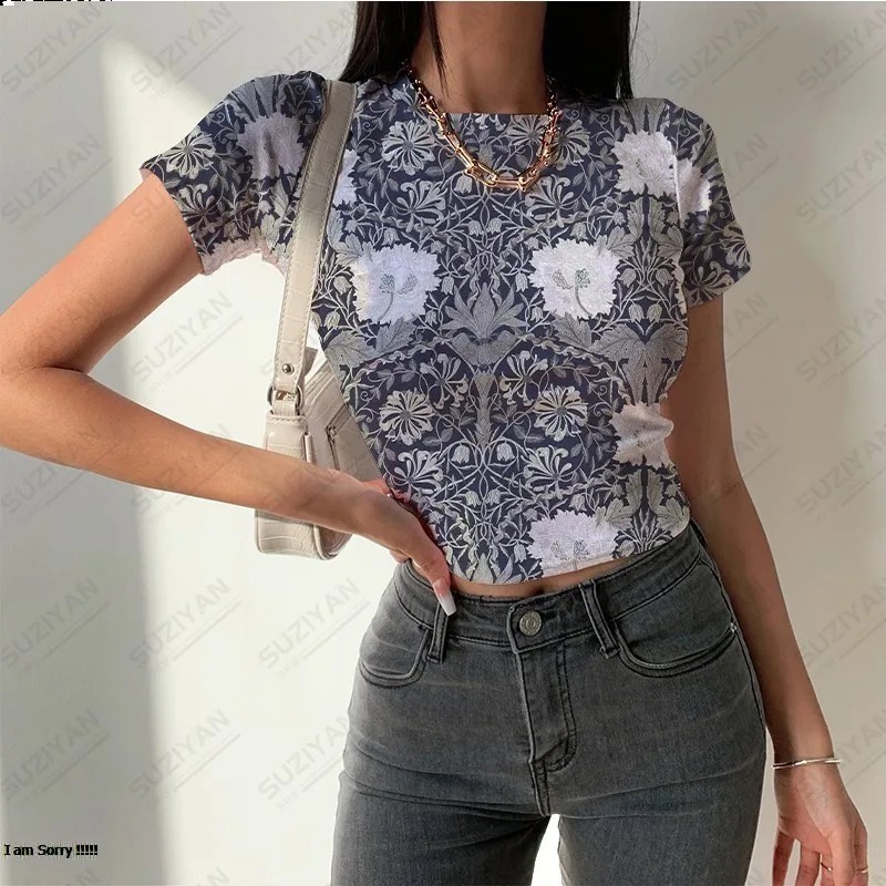 

Women's Short Sleeve Round Neck Top Casual Tight Sexy T-shirt Summer Hot Selling Temperament Simple 3D Printing Breathable Top